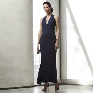 Alexander by Daymor black halter gown size 18 fitted ruffle wedding party formal